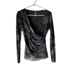 Lucy + Fiona Y2k Renaissance Whimsigoth Chiffon Floral Wrap Mesh Top‎